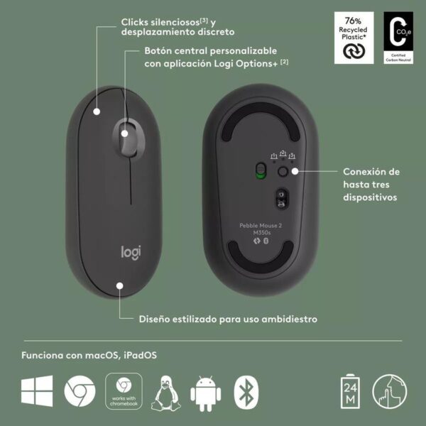 34571_960_2025-01-10_17_43_19 Mouse Bluetooth Multidispositivo Logitech Pebble 2 M350S - Logitech