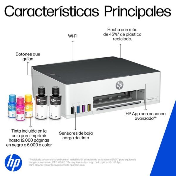 Impresora HP Smart Tank 210 (3D4L3A) Wifi/Usb - Hewlett Packard