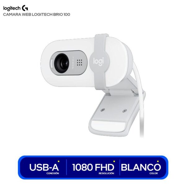 Cámara Web Full Hd 1080P, Rightlight 2, Logitech Brio 100 Blanco - Outlet
